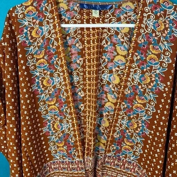 NWOT Francesca’s Blue Rain Boho Hippie Goblincore Print Kimono Cardigan - Picture 3 of 6